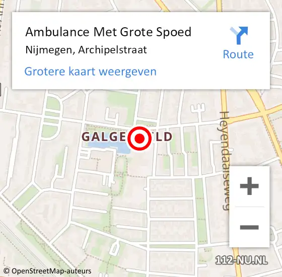 Locatie op kaart van de 112 melding: Ambulance Met Grote Spoed Naar Nijmegen, Archipelstraat op 19 juli 2024 16:04