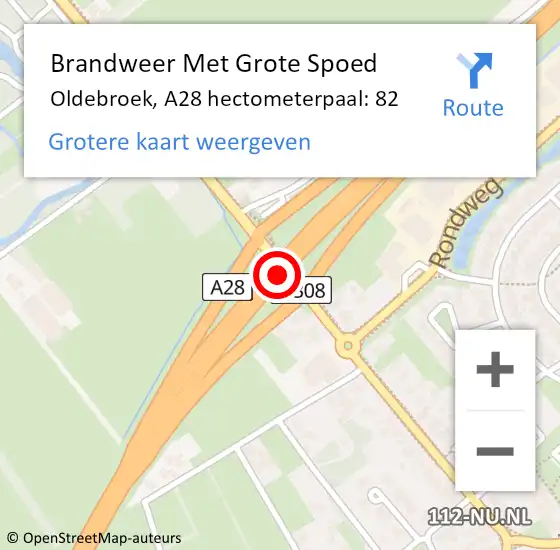 Locatie op kaart van de 112 melding: Brandweer Met Grote Spoed Naar Oldebroek, A28 hectometerpaal: 82 op 19 juli 2024 16:07