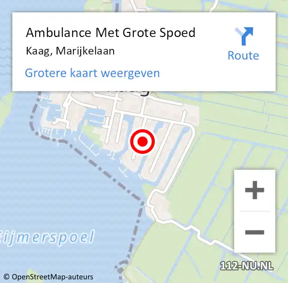 Locatie op kaart van de 112 melding: Ambulance Met Grote Spoed Naar Kaag, Marijkelaan op 19 juli 2024 16:32