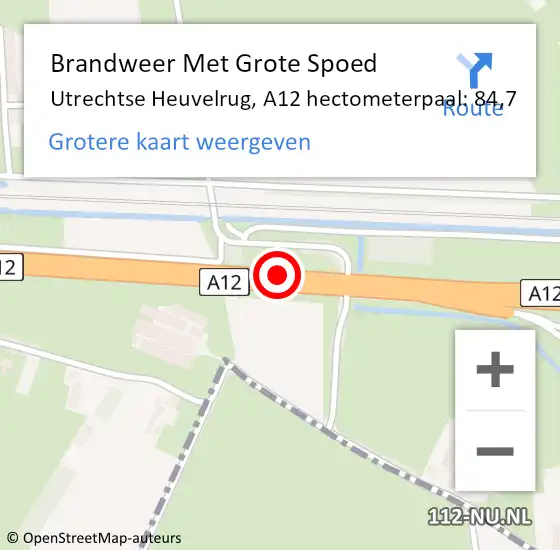 Locatie op kaart van de 112 melding: Brandweer Met Grote Spoed Naar Utrechtse Heuvelrug, A12 hectometerpaal: 84,7 op 19 juli 2024 16:36
