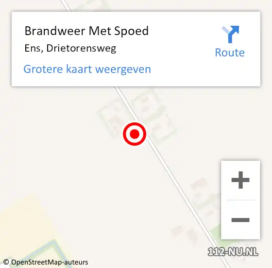 Locatie op kaart van de 112 melding: Brandweer Met Spoed Naar Ens, Drietorensweg op 19 juli 2024 16:36