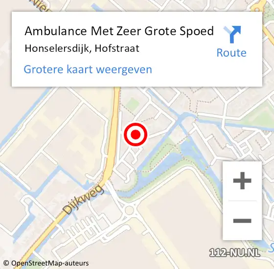 Locatie op kaart van de 112 melding: Ambulance Met Zeer Grote Spoed Naar Honselersdijk, Hofstraat op 19 juli 2024 17:00