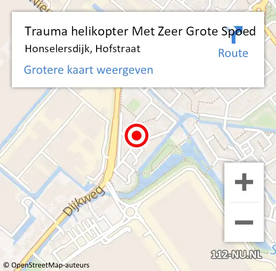 Locatie op kaart van de 112 melding: Trauma helikopter Met Zeer Grote Spoed Naar Honselersdijk, Hofstraat op 19 juli 2024 17:01