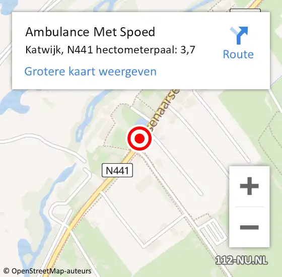 Locatie op kaart van de 112 melding: Ambulance Met Spoed Naar Katwijk, N441 hectometerpaal: 3,7 op 19 juli 2024 17:06