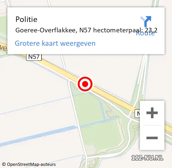 Locatie op kaart van de 112 melding: Politie Goeree-Overflakkee, N57 hectometerpaal: 23,2 op 19 juli 2024 17:13
