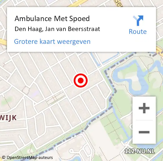 Locatie op kaart van de 112 melding: Ambulance Met Spoed Naar Den Haag, Jan van Beersstraat op 19 juli 2024 17:17