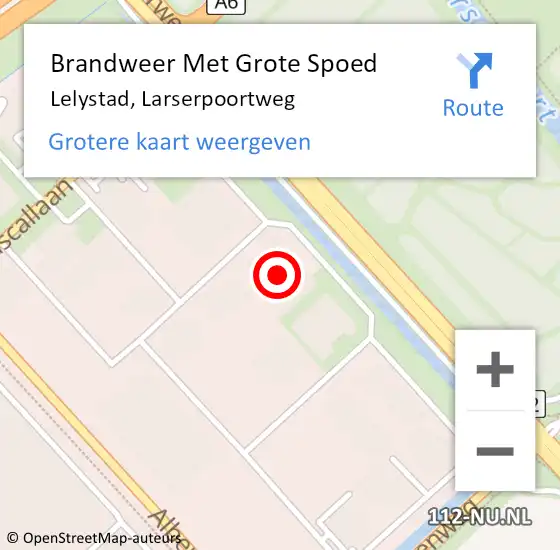 Locatie op kaart van de 112 melding: Brandweer Met Grote Spoed Naar Lelystad, Larserpoortweg op 19 juli 2024 17:26