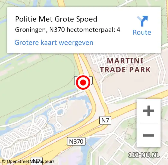 Locatie op kaart van de 112 melding: Politie Met Grote Spoed Naar Groningen, N370 hectometerpaal: 4 op 19 juli 2024 17:30