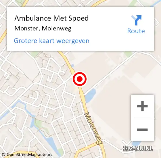 Locatie op kaart van de 112 melding: Ambulance Met Spoed Naar Monster, Molenweg op 19 juli 2024 17:32