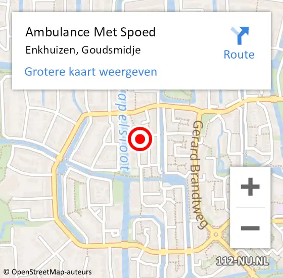 Locatie op kaart van de 112 melding: Ambulance Met Spoed Naar Enkhuizen, Goudsmidje op 19 juli 2024 17:34