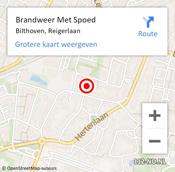 Locatie op kaart van de 112 melding: Brandweer Met Spoed Naar Bilthoven, Reigerlaan op 19 juli 2024 17:39