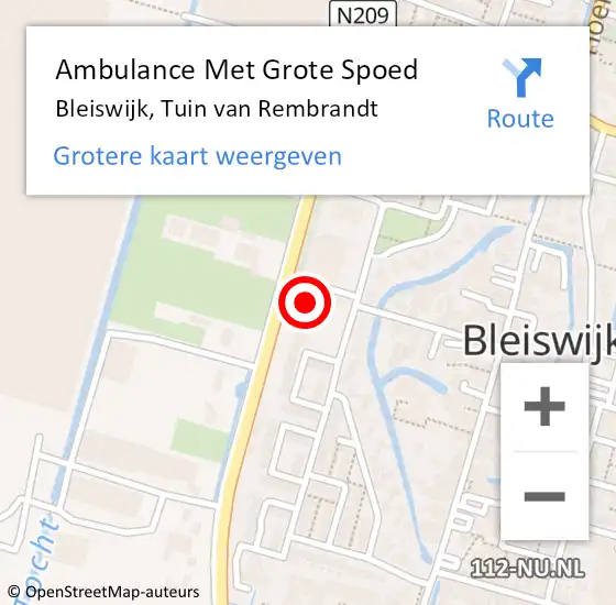 Locatie op kaart van de 112 melding: Ambulance Met Grote Spoed Naar Bleiswijk, Tuin van Rembrandt op 19 juli 2024 17:53