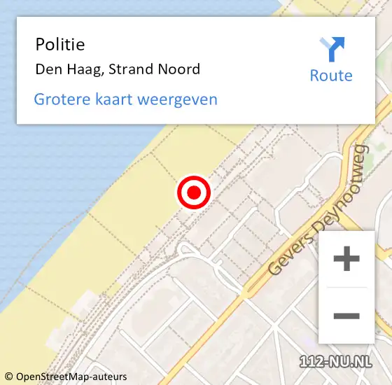 Locatie op kaart van de 112 melding: Politie Den Haag, Strand Noord op 19 juli 2024 17:53