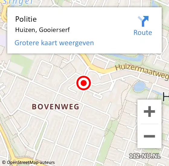 Locatie op kaart van de 112 melding: Politie Huizen, Gooierserf op 19 juli 2024 17:55