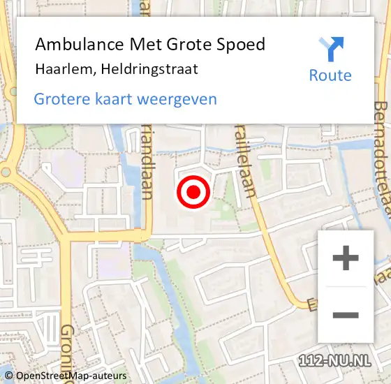 Locatie op kaart van de 112 melding: Ambulance Met Grote Spoed Naar Haarlem, Heldringstraat op 19 juli 2024 17:58