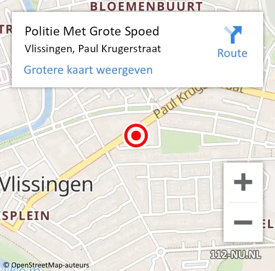 Locatie op kaart van de 112 melding: Politie Met Grote Spoed Naar Vlissingen, Paul Krugerstraat op 19 juli 2024 18:03