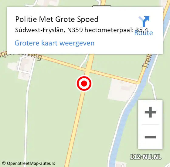 Locatie op kaart van de 112 melding: Politie Met Grote Spoed Naar Súdwest-Fryslân, N359 hectometerpaal: 35,4 op 19 juli 2024 18:10