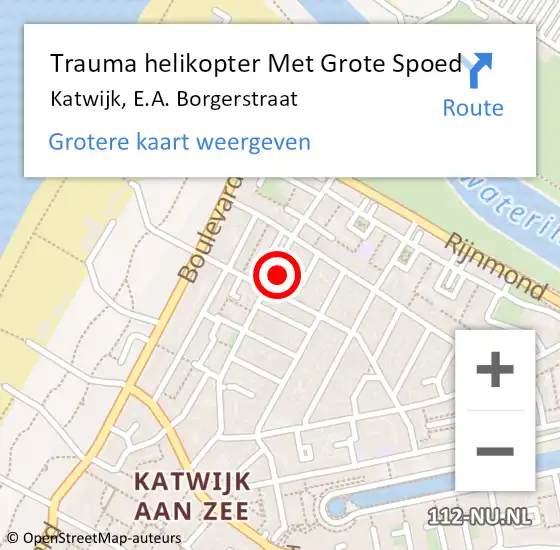 Locatie op kaart van de 112 melding: Trauma helikopter Met Grote Spoed Naar Katwijk, E.A. Borgerstraat op 19 juli 2024 18:22