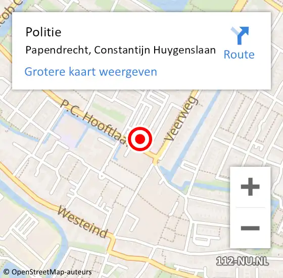 Locatie op kaart van de 112 melding: Politie Papendrecht, Constantijn Huygenslaan op 19 juli 2024 18:41