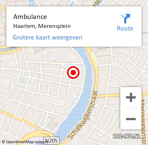Locatie op kaart van de 112 melding: Ambulance Haarlem, Merensplein op 19 juli 2024 19:09