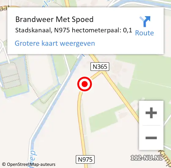 Locatie op kaart van de 112 melding: Brandweer Met Spoed Naar Stadskanaal, N975 hectometerpaal: 0,1 op 19 juli 2024 19:09