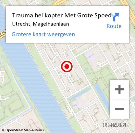 Locatie op kaart van de 112 melding: Trauma helikopter Met Grote Spoed Naar Utrecht, Magelhaenlaan op 19 juli 2024 19:22