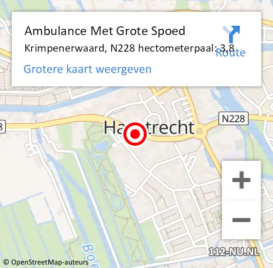 Locatie op kaart van de 112 melding: Ambulance Met Grote Spoed Naar Krimpenerwaard, N228 hectometerpaal: 3,8 op 19 juli 2024 19:54