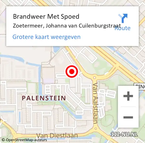 Locatie op kaart van de 112 melding: Brandweer Met Spoed Naar Zoetermeer, Johanna van Cuilenburgstraat op 19 juli 2024 19:58