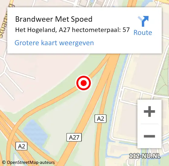 Locatie op kaart van de 112 melding: Brandweer Met Spoed Naar Het Hogeland, A27 hectometerpaal: 57 op 19 juli 2024 20:10