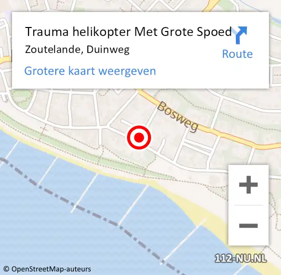 Locatie op kaart van de 112 melding: Trauma helikopter Met Grote Spoed Naar Zoutelande, Duinweg op 19 juli 2024 20:13