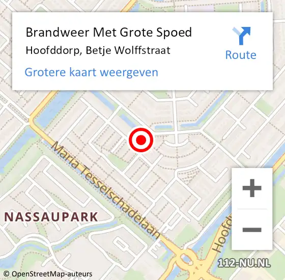 Locatie op kaart van de 112 melding: Brandweer Met Grote Spoed Naar Hoofddorp, Betje Wolffstraat op 19 juli 2024 20:28