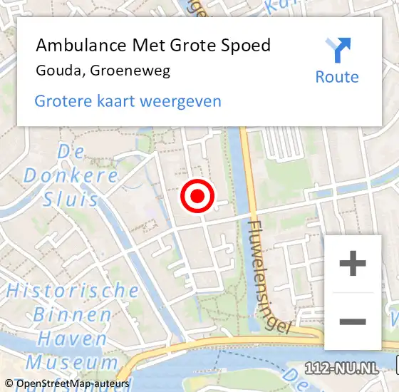 Locatie op kaart van de 112 melding: Ambulance Met Grote Spoed Naar Gouda, Groeneweg op 19 juli 2024 20:35