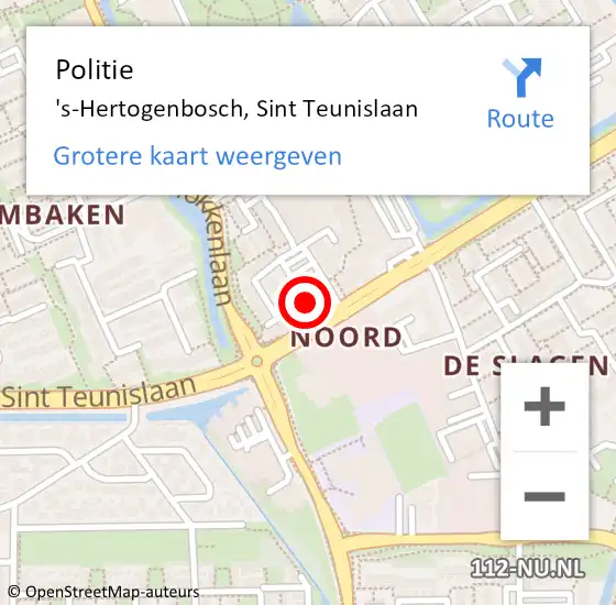 Locatie op kaart van de 112 melding: Politie 's-Hertogenbosch, Sint Teunislaan op 19 juli 2024 20:47