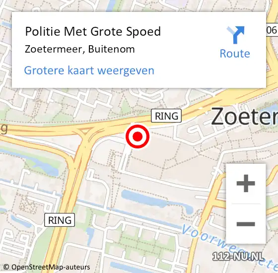 Locatie op kaart van de 112 melding: Politie Met Grote Spoed Naar Zoetermeer, Buitenom op 19 juli 2024 20:47