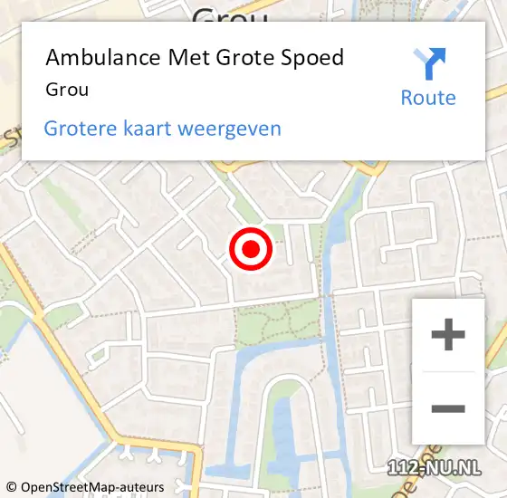 Locatie op kaart van de 112 melding: Ambulance Met Grote Spoed Naar Grou op 19 juli 2024 20:59