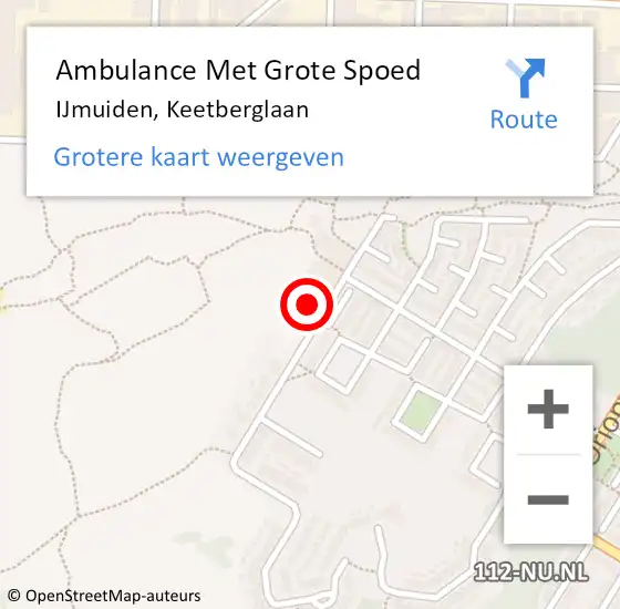 Locatie op kaart van de 112 melding: Ambulance Met Grote Spoed Naar IJmuiden, Keetberglaan op 19 juli 2024 21:07