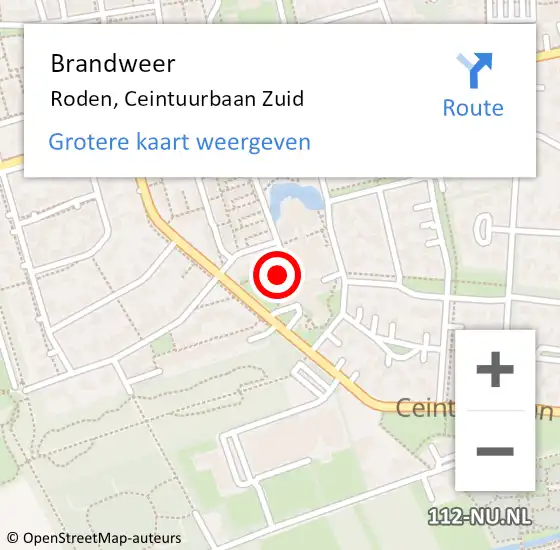 Locatie op kaart van de 112 melding: Brandweer Roden, Ceintuurbaan Zuid op 19 juli 2024 21:10