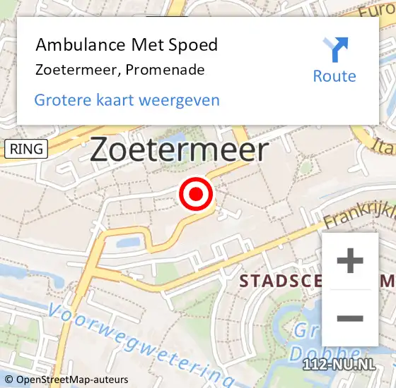 Locatie op kaart van de 112 melding: Ambulance Met Spoed Naar Zoetermeer, Promenade op 19 juli 2024 21:16