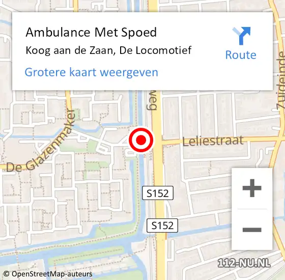 Locatie op kaart van de 112 melding: Ambulance Met Spoed Naar Koog aan de Zaan, De Locomotief op 19 juli 2024 21:21