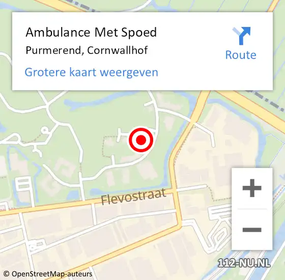 Locatie op kaart van de 112 melding: Ambulance Met Spoed Naar Purmerend, Cornwallhof op 19 juli 2024 21:21