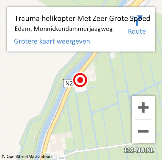 Locatie op kaart van de 112 melding: Trauma helikopter Met Zeer Grote Spoed Naar Edam, Monnickendammerjaagweg op 19 juli 2024 21:39