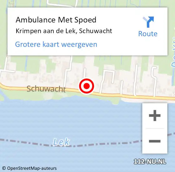 Locatie op kaart van de 112 melding: Ambulance Met Spoed Naar Krimpen aan de Lek, Schuwacht op 19 juli 2024 21:40