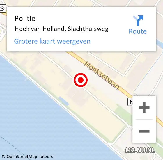 Locatie op kaart van de 112 melding: Politie Hoek van Holland, Slachthuisweg op 19 juli 2024 22:10