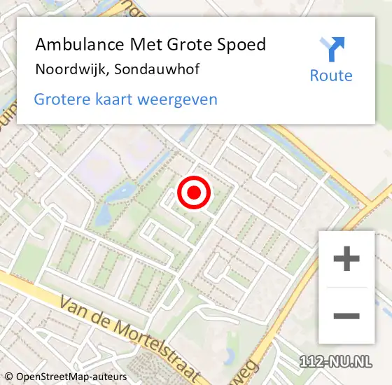 Locatie op kaart van de 112 melding: Ambulance Met Grote Spoed Naar Noordwijk, Sondauwhof op 19 juli 2024 22:22