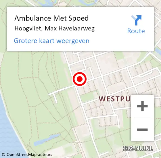 Locatie op kaart van de 112 melding: Ambulance Met Spoed Naar Hoogvliet, Max Havelaarweg op 19 juli 2024 22:37