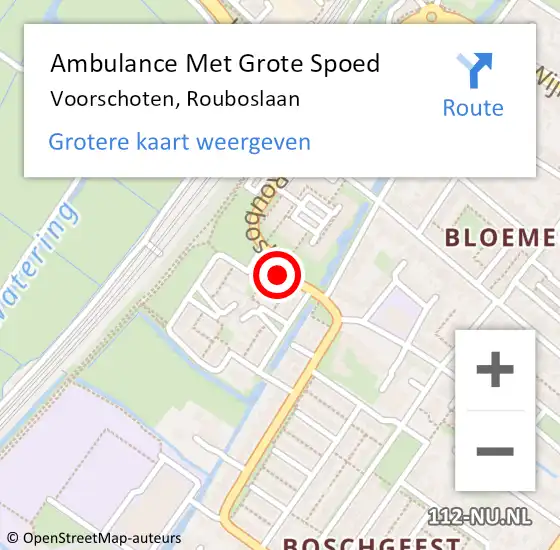 Locatie op kaart van de 112 melding: Ambulance Met Grote Spoed Naar Voorschoten, Rouboslaan op 19 juli 2024 22:44