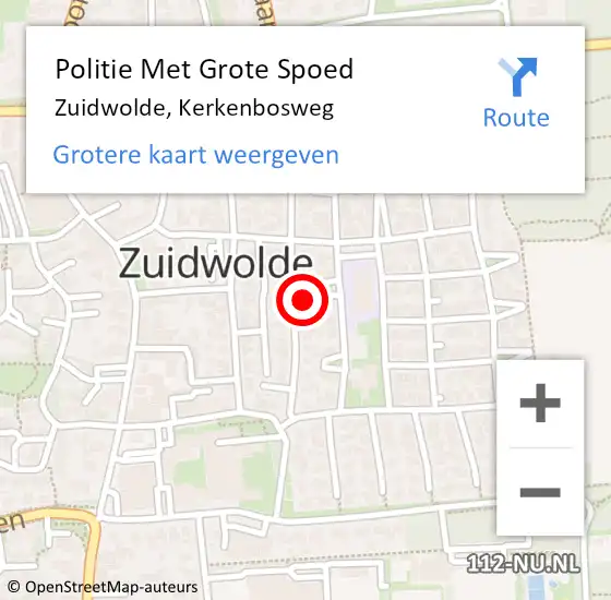 Locatie op kaart van de 112 melding: Politie Met Grote Spoed Naar Zuidwolde, Kerkenbosweg op 19 juli 2024 22:44