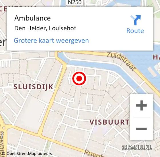 Locatie op kaart van de 112 melding: Ambulance Den Helder, Louisehof op 19 juli 2024 22:52