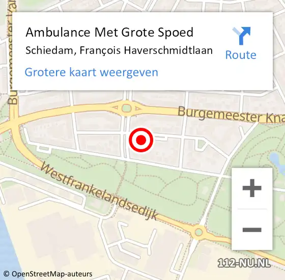 Locatie op kaart van de 112 melding: Ambulance Met Grote Spoed Naar Schiedam, François Haverschmidtlaan op 19 juli 2024 22:54