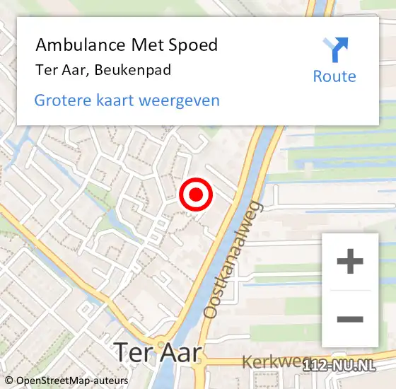 Locatie op kaart van de 112 melding: Ambulance Met Spoed Naar Ter Aar, Beukenpad op 19 juli 2024 22:58